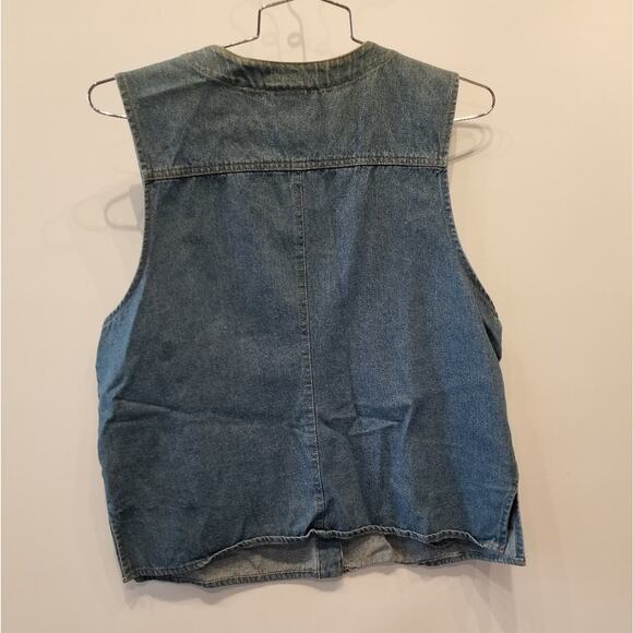 Vintage 90's Boho Denim Vest Gypsey Style Button Vest Petites Size 14 - Picture 6 of 10